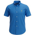 Camisa Ralph Lauren Masculina Oxford Manga Curta Azul Oceano Pony Verde Limão
