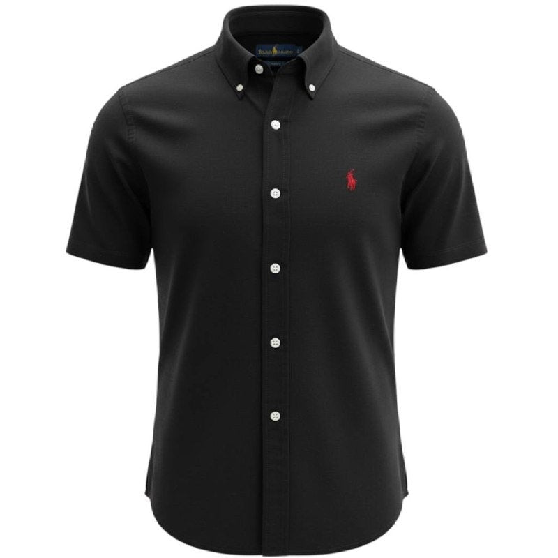 Camisa Ralph Lauren Masculina Oxford Manga Curta Preta Pony Vermelho