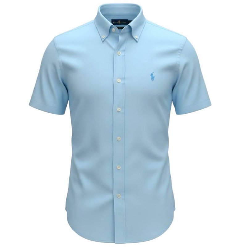 Camisa Ralph Lauren Masculina Oxford Manga Curta Azul Bebê Pony Celeste