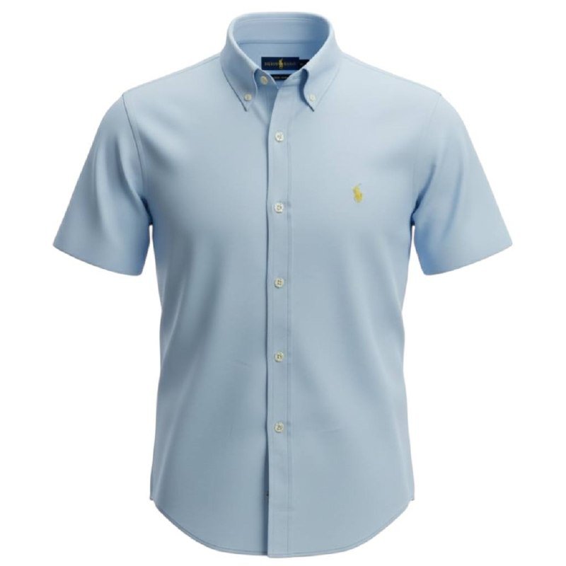 Camisa Ralph Lauren Masculina Oxford Manga Curta Azul Bebê Pony Amarelo