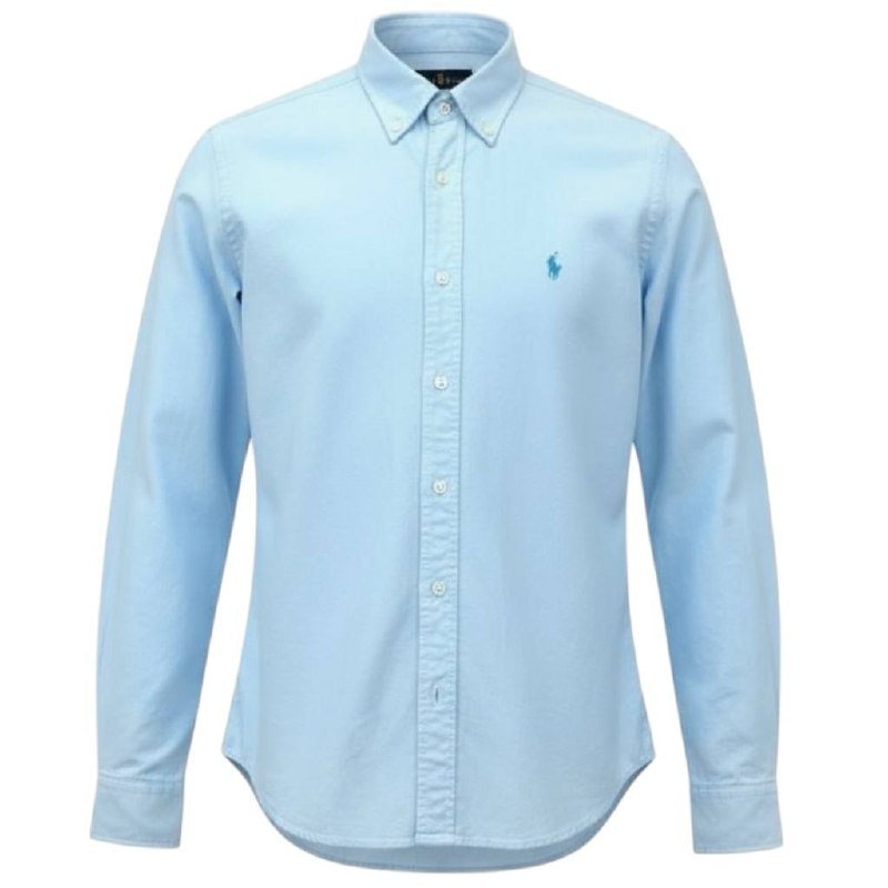 Camisa Ralph Lauren Masculina Oxford Tinturado Azul Bebê Pony Azul