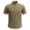 Camisa Ralph Lauren Masculina Manga Curta Micro Xadrez Mostarda Pony Vermelho