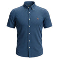 Camisa Ralph Lauren Masculina Manga Curta Micro Xadrez Azul Royal Pony Laranja