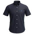 Camisa Ralph Lauren Masculina Seda Manga Curta Petróleo Pony Azul