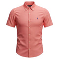 Camisa Ralph Lauren Masculina Oxford Manga Curta Salmão Pony Azul