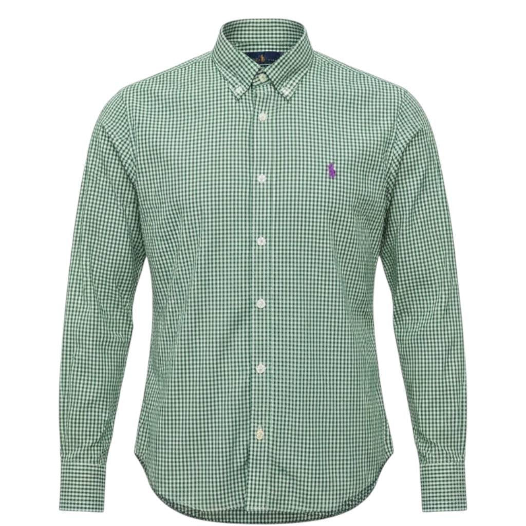 Camisa Ralph Lauren Masculina Micro Xadrez Verde Pony Roxo