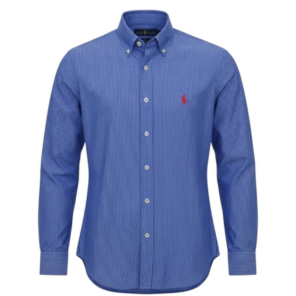 Camisa Ralph Lauren Masculina Azul Cintilante Listras Pony Vermelho