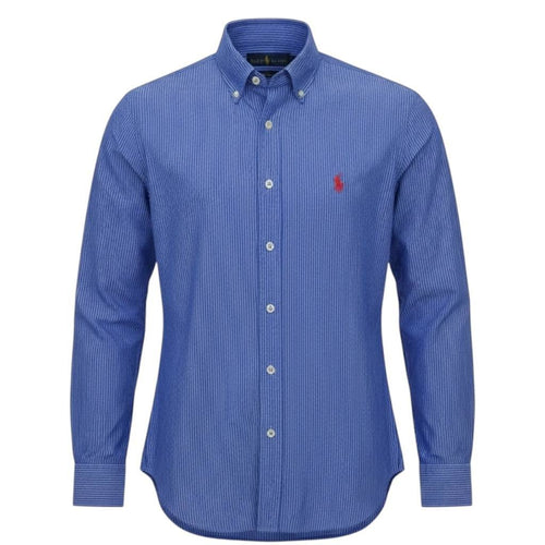 Camisa Ralph Lauren Masculina Azul Cintilante Listras Pony Vermelho