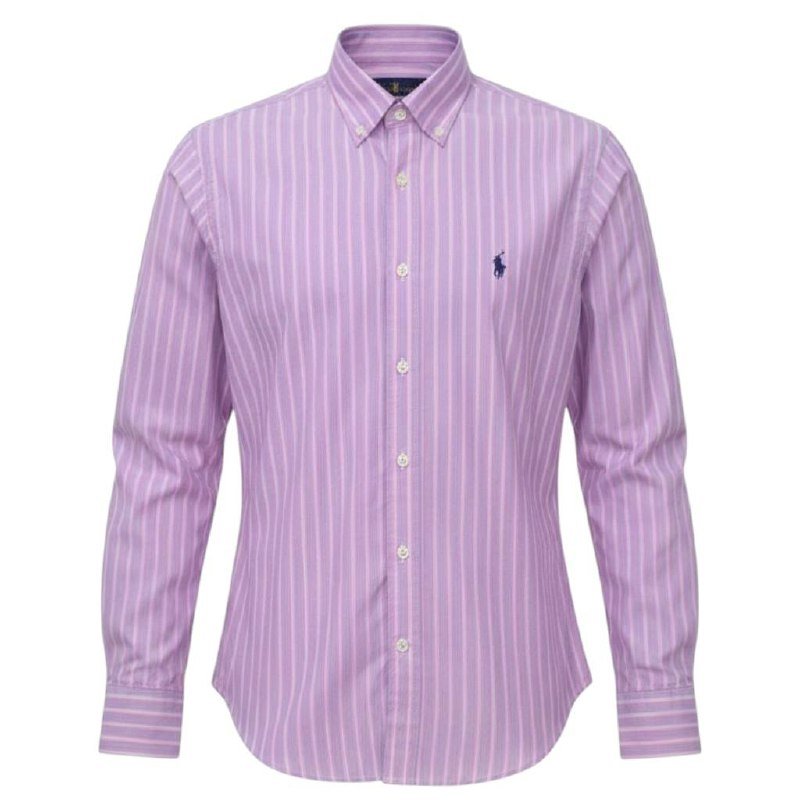 Camisa Ralph Lauren Masculina Lilás Listras Pony Azul