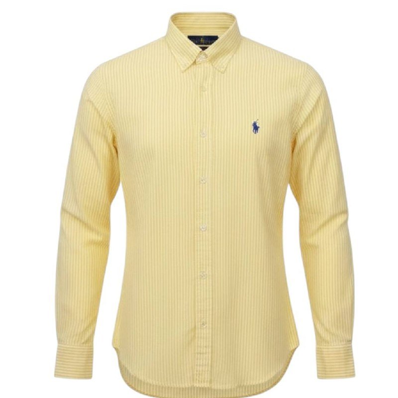 Camisa Ralph Lauren Masculina Amarela Listras Americana Pony Azul