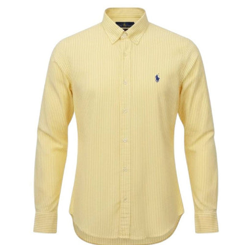 Camisa Ralph Lauren Masculina Amarela Listras Americana Pony Azul