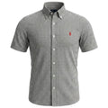 Camisa Ralph Lauren Masculina Manga Curta Micro Xadrez Cor Ferrugem Pony Vermelho