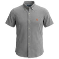 Camisa Ralph Lauren Masculina Manga Curta Micro Xadrez Preta Pony Laranja