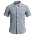Camisa Ralph Lauren Masculina Manga Curta Micro Xadrez Cinzento Pony Laranja