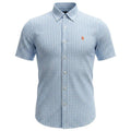 Camisa Ralph Lauren Masculina Manga Curta Xadrez Azul Bebê Pony Laranja