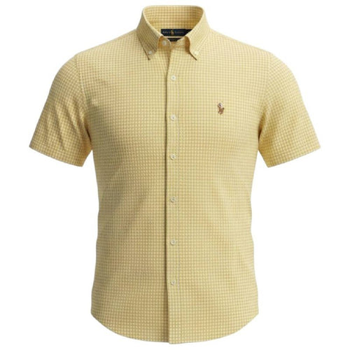 Camisa Ralph Lauren Masculina Manga Curta Micro Xadrez Amarelo Pony Colorido