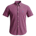 Camisa Ralph Lauren Masculina Manga Curta Micro Xadrez Pitaya Pony Azul