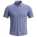 Camisa Ralph Lauren Masculina Manga Curta Micro Xadrez Azul Royal Pony Limão