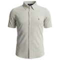 Camisa Ralph Lauren Masculina Manga Curta Micro Xadrez Creme Pony Colorido