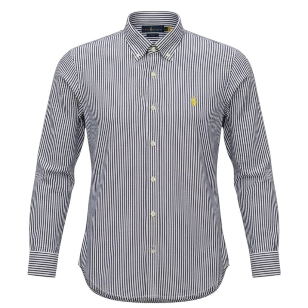 Camisa Ralph Lauren Masculina Azul Petróleo Listras Americana Pony Amarelo