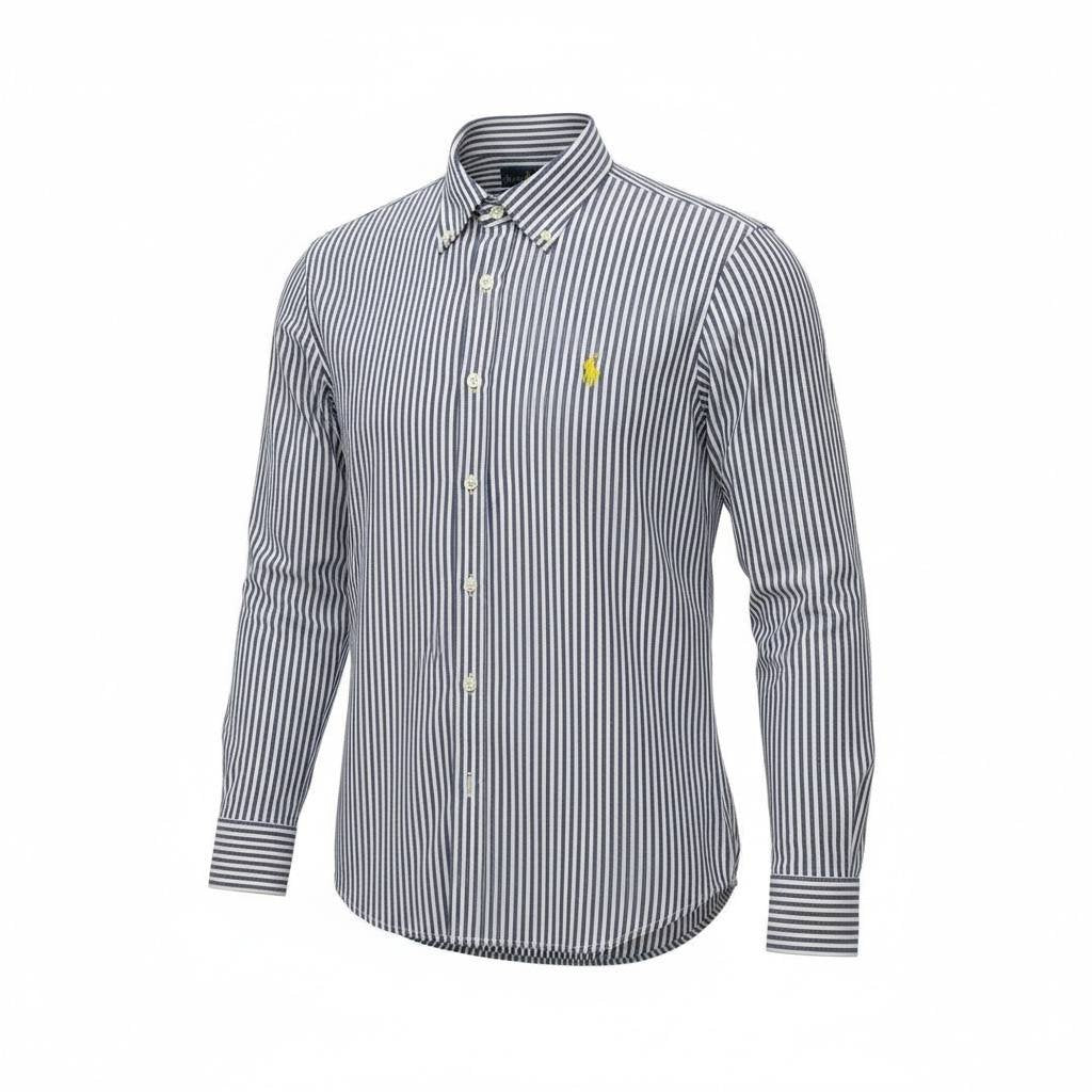 Camisa Ralph Lauren Masculina Azul Petróleo Listras Americana Pony Amarelo