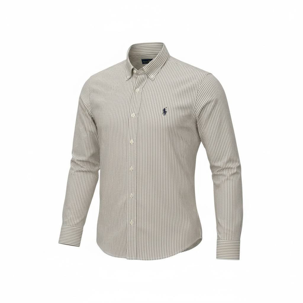 Camisa Ralph Lauren Masculina Cinzenta Listras Americana Pony Chumbo