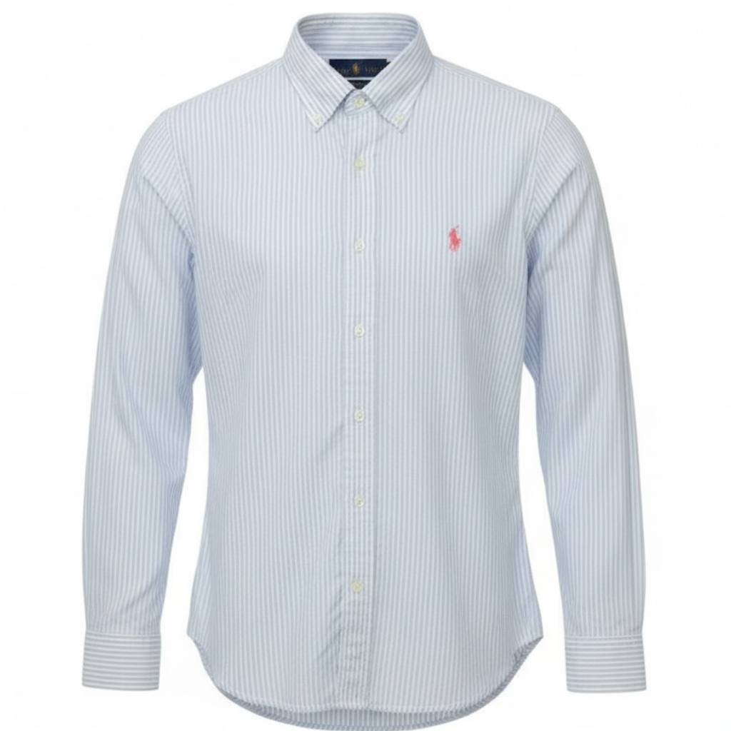 Camisa Ralph Lauren Masculina Azul Bebê Listras Americana Pony Coral