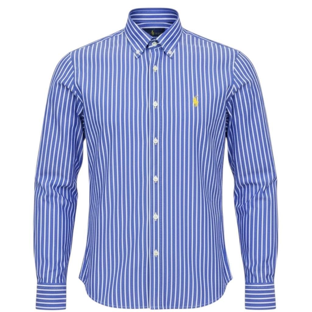 Camisa Ralph Lauren Masculina Azul Listras Europa Pony Amarelo