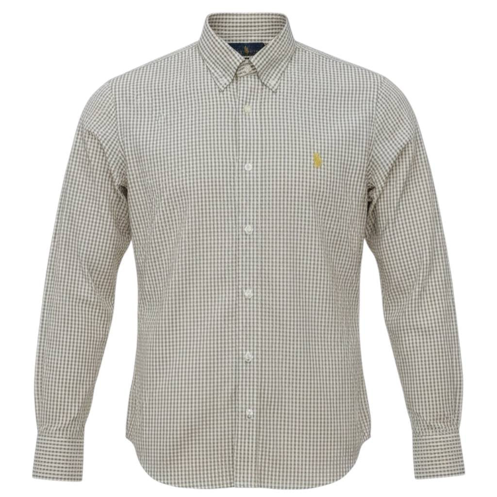 Camisa Ralph Lauren Masculina Micro Xadrez Palha Pony Ouro