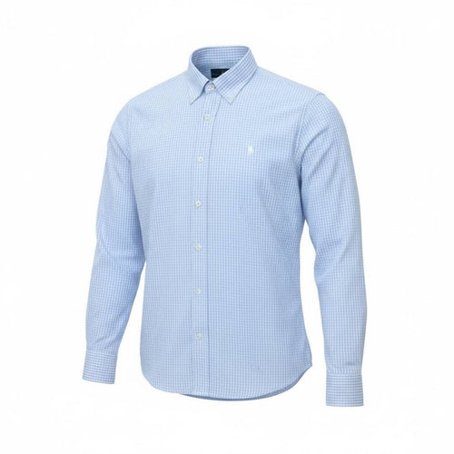 Camisa Ralph Lauren Masculina Micro Xadrez Azul Bebê Pony Branco