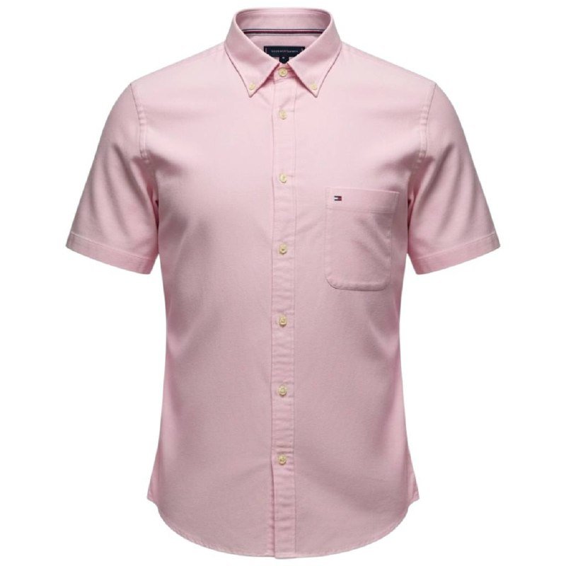 Camisa Tommy Hilfiger Masculina Oxford Manga Curta Rosa Bebê