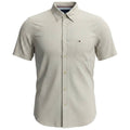 Camisa Tommy Hilfiger Masculina Micro Xadrez Manga Curta Creme