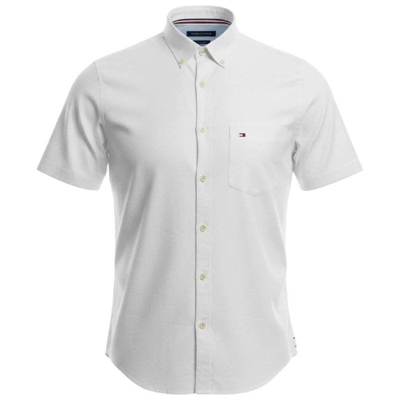 Camisa Tommy Hilfiger Masculina Oxford Manga Curta Branca