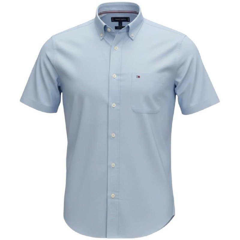 Camisa Tommy Hilfiger Masculina Oxford Manga Curta Azul Bebê