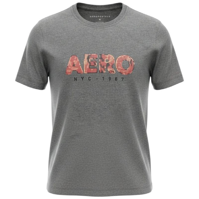 Camiseta Aeropostale Masculina Chumbo Mescla Logo Clássico