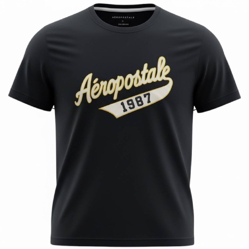Camiseta Aeropostale Masculina Preta Estampa Alto Relevo