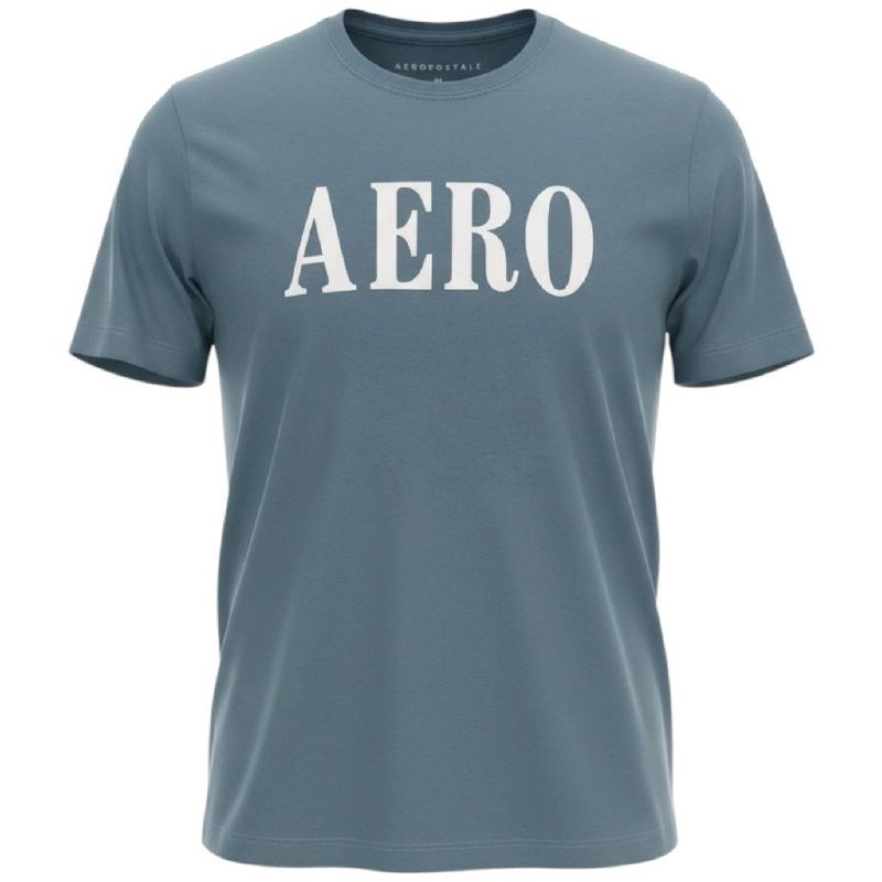 Camiseta Aeropostale Masculina Azul Cinzento Estampa Branca