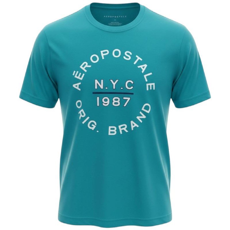 Camiseta Aeropostale Masculina NYC 1987 cor Verde Água