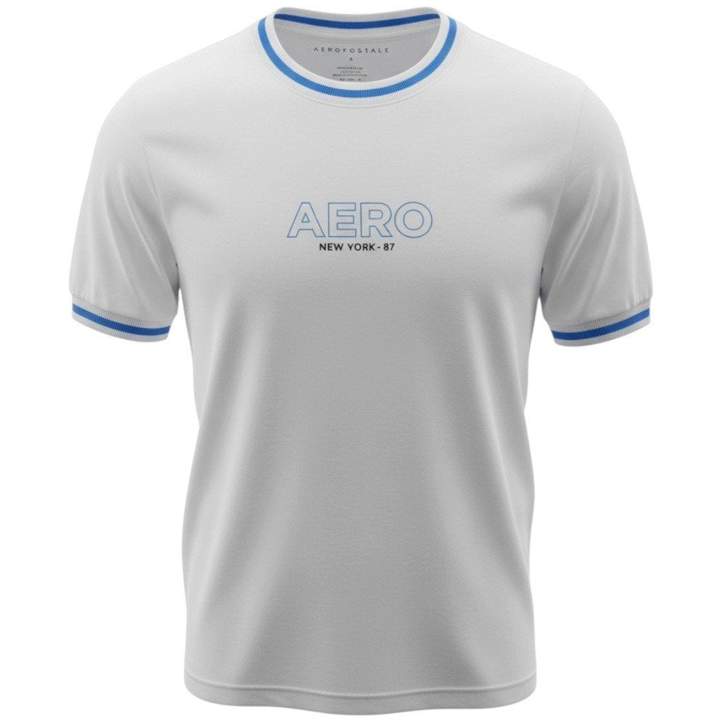 Camiseta Aeropostale Masculina Branca Detalhe na Gola Estampa Clássica