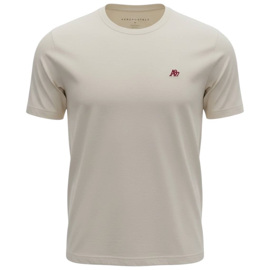 Camiseta Básica Aeropostale Masculina Creme Logo Vermelho