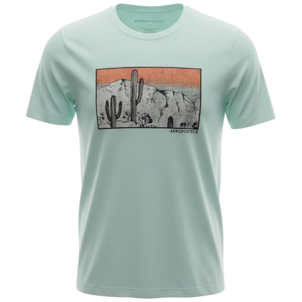Camiseta Aeropostale Masculina Verde Água Estampa Cactus