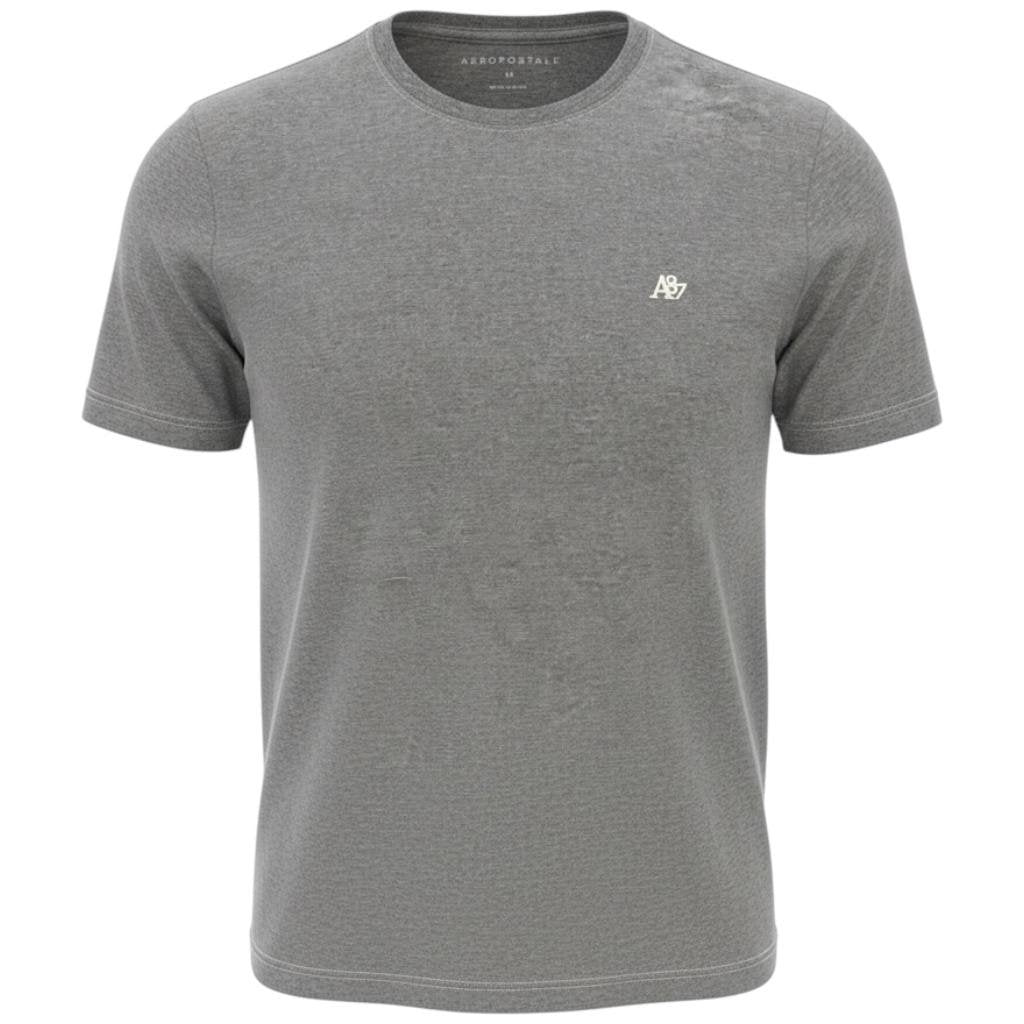 Camiseta Básica Aeropostale Masculina Cinza Mescla Logo Clássico