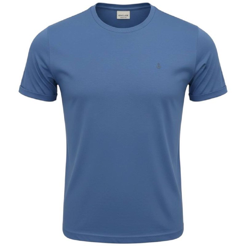 Camiseta Básica king&Joe Masculina Azul Cinzento Logo Cinza