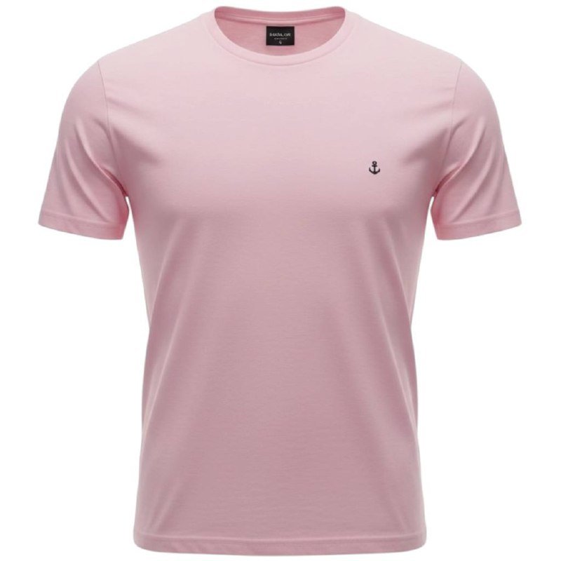 Camiseta Básica king&Joe Masculina Rosa Bebê Logo Preto