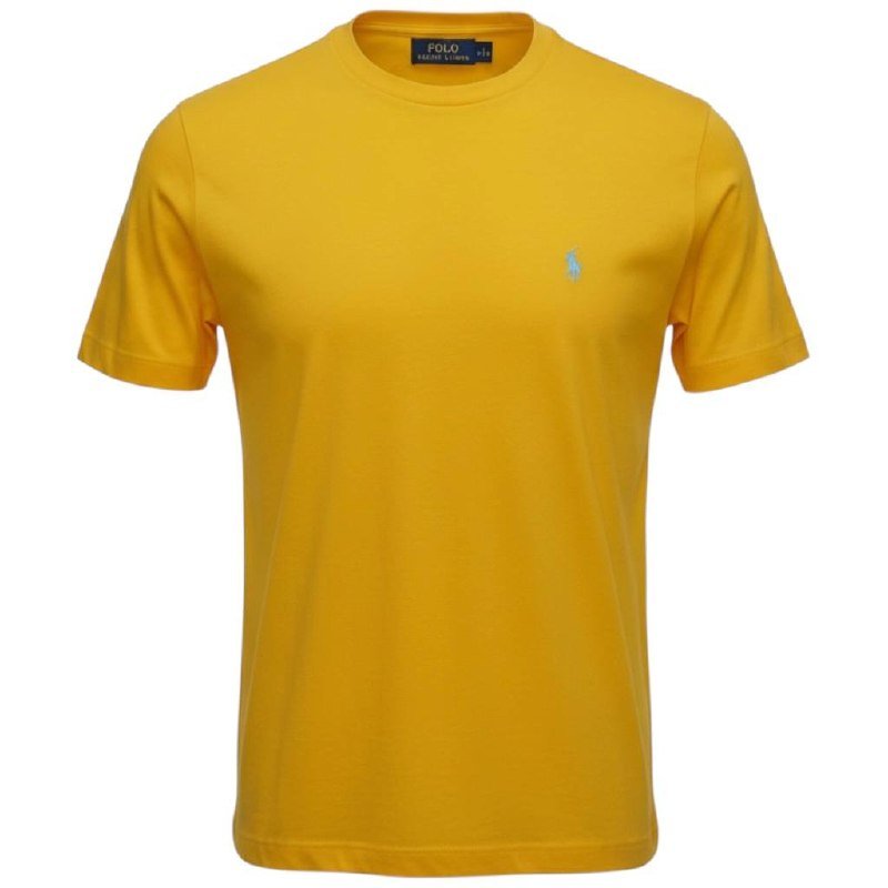 Camiseta Básica Ralph Lauren Masculina Amarela Pony Azul Neon