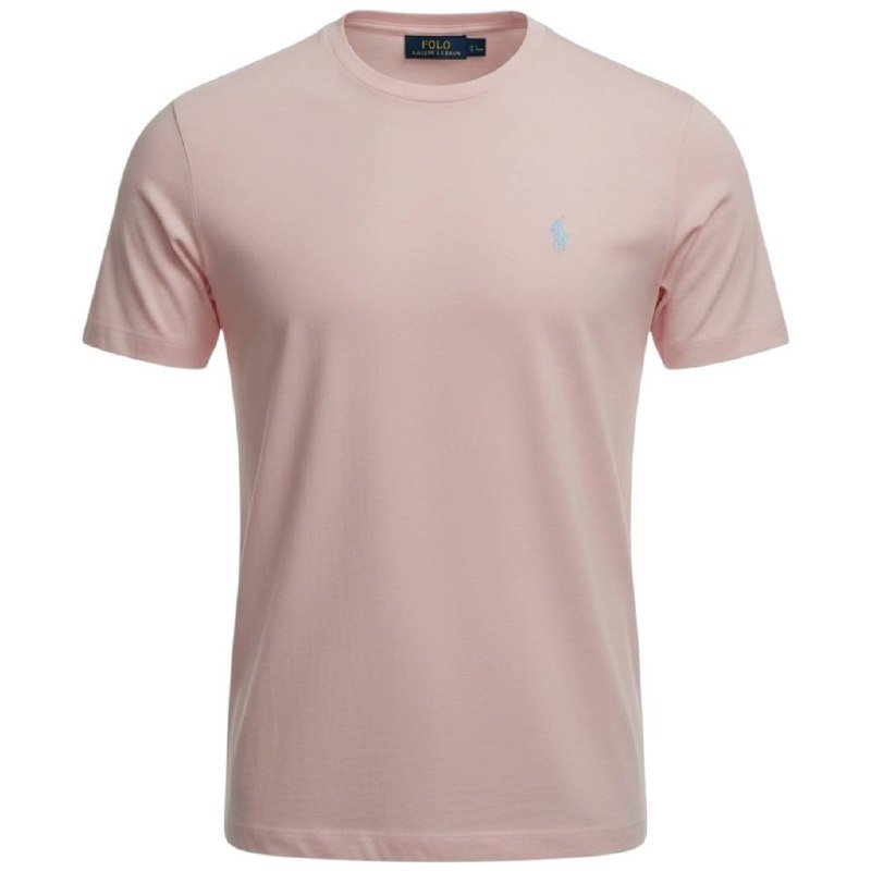 Camiseta Básica Ralph Lauren Masculina Rosa Bebê Pony Azul Neon