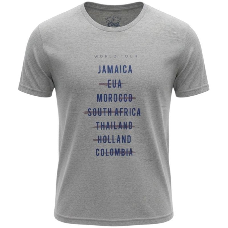 Camiseta Básica king&Joe Masculina Cinza Estampa Países