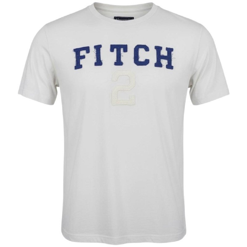 Camiseta Abercrombie Masculina Branca Estampa Fitch Azul