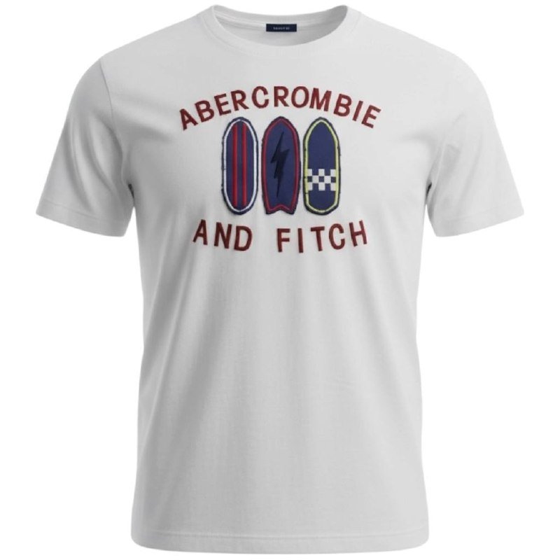 Camiseta Abercrombie Masculina Branca Estampa Pranchas