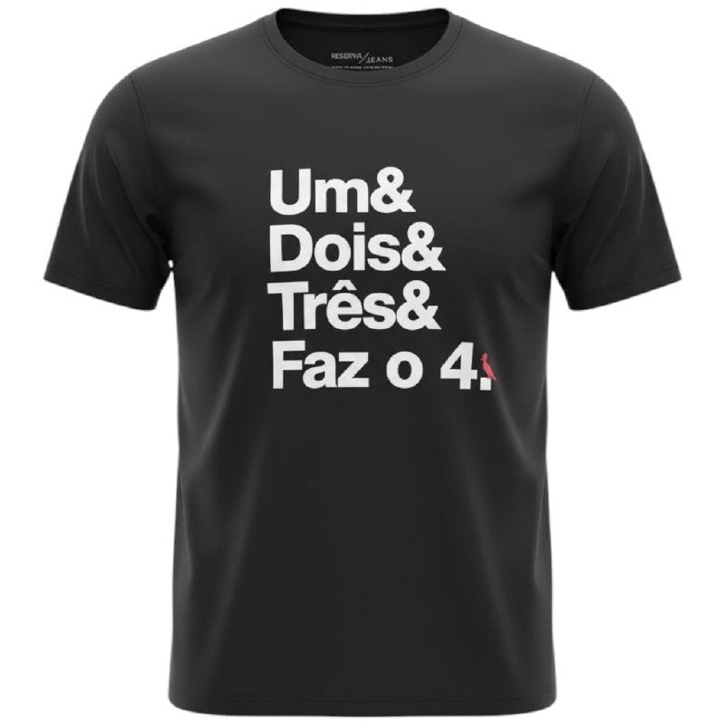 Camiseta Básica Reserva Masculina Preta Estampa Faz o 4